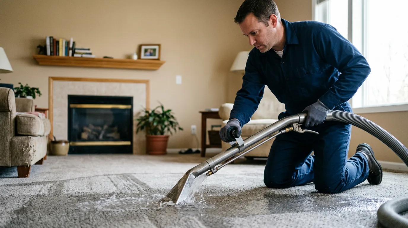 Water damage restoration technician working near Steep Falls, ME